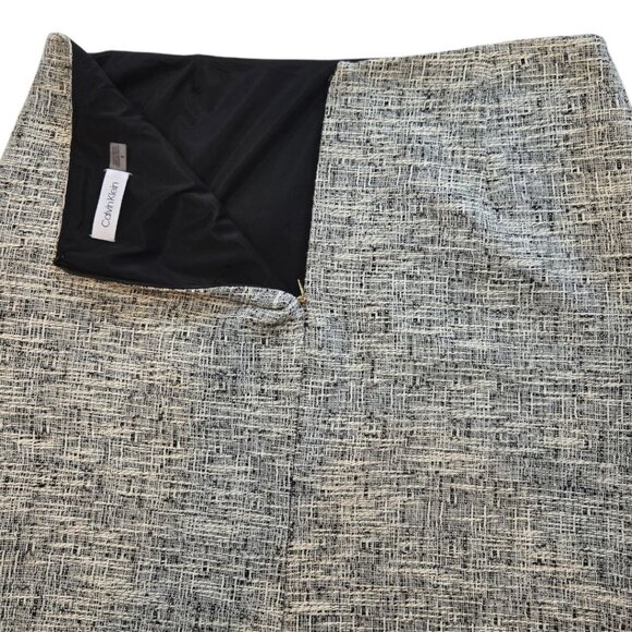 Calvin Klein Womens Size 8 Black & White Tweed Fringe Hem Knee Length Skirt - Picture 3 of 8
